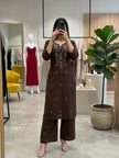 Stylish Embroidered Straight Kurta with Palazzo Pants.