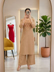 Stylish Embroidered Straight Kurta with Palazzo Pants.