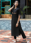 Elegant Embroidered Straight Kurta for Women with Floral Thread Work.
