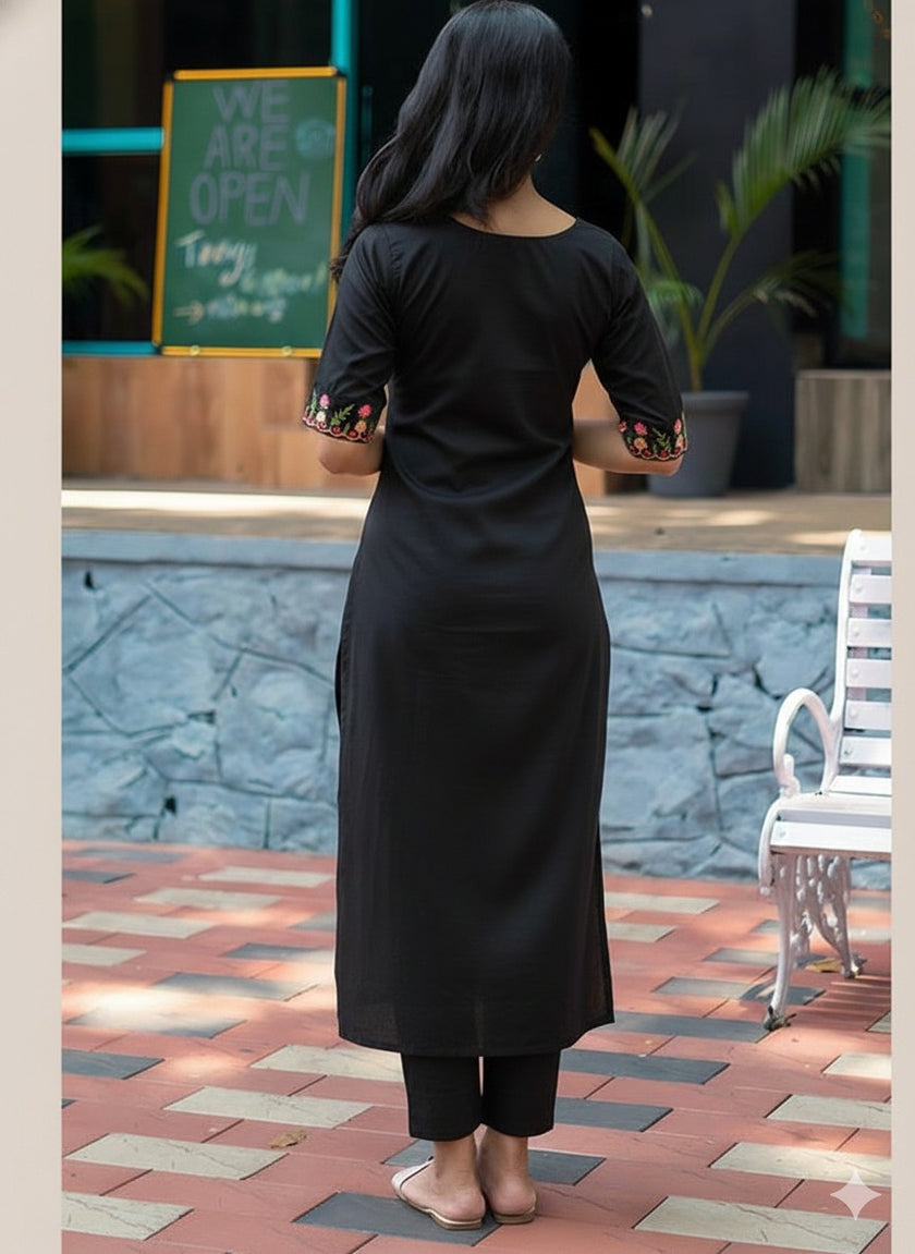 Elegant Embroidered Straight Kurta for Women with Floral Thread Work.