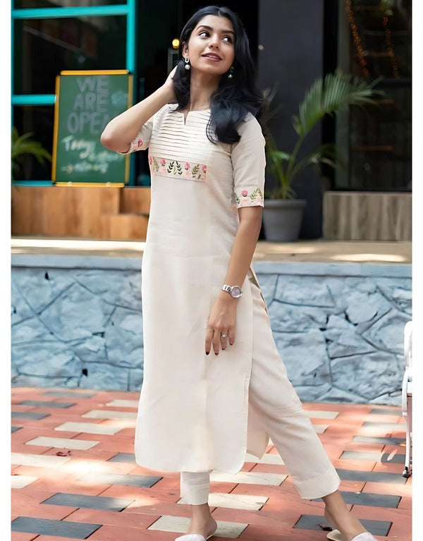 Elegant Embroidered Straight Kurta for Women with Floral Thread Work.