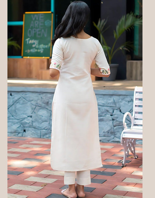 Elegant Embroidered Straight Kurta for Women with Floral Thread Work.