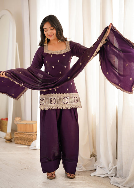 Women's Embroidered Straight Kurta & Patiala Salwar Set with Dupatta.
