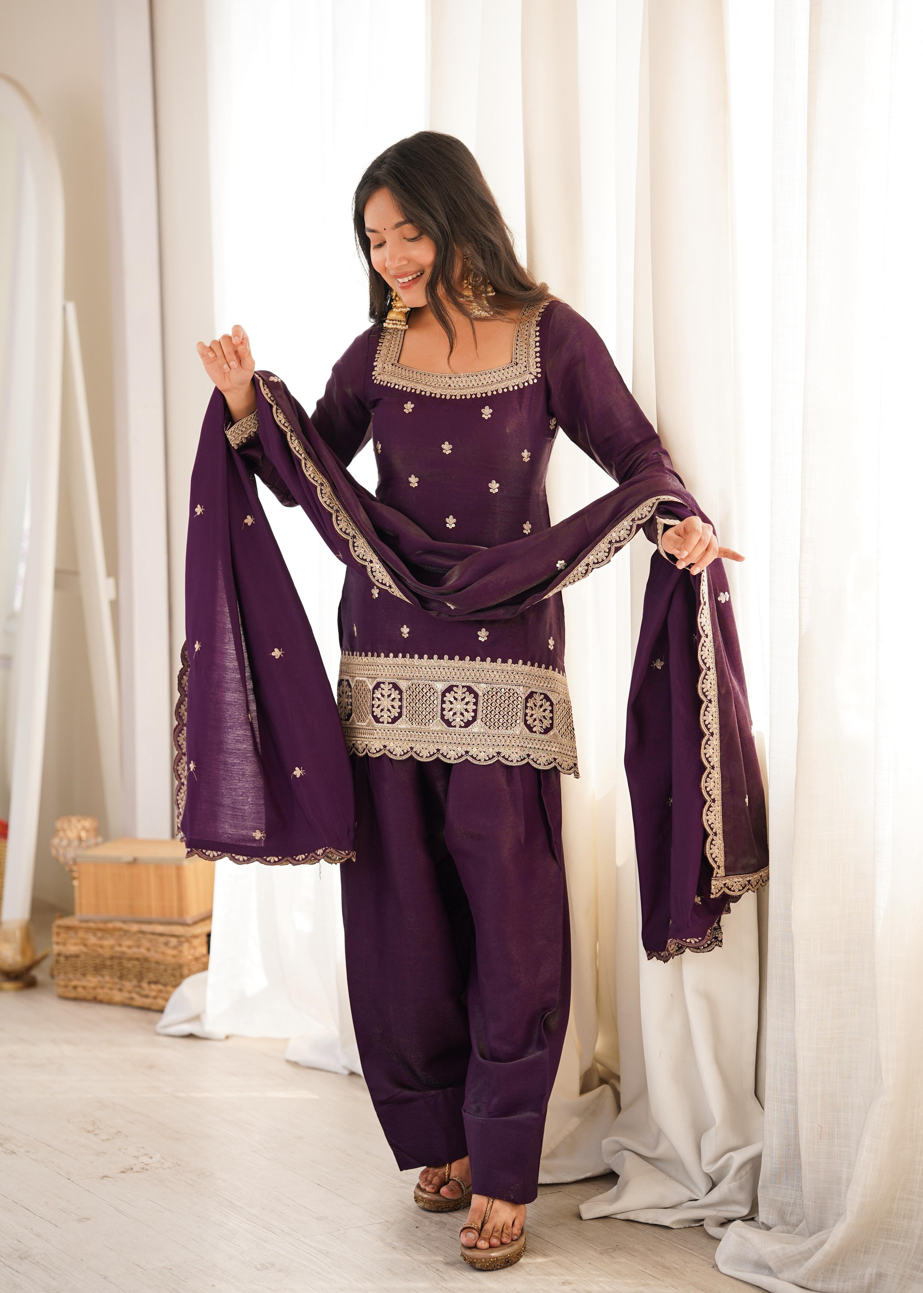 Women's Embroidered Straight Kurta & Patiala Salwar Set with Dupatta.