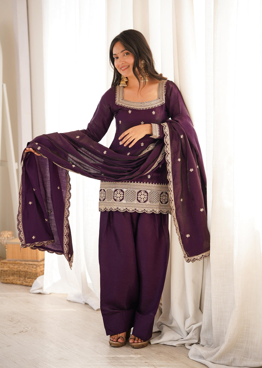 Women's Embroidered Straight Kurta & Patiala Salwar Set with Dupatta.