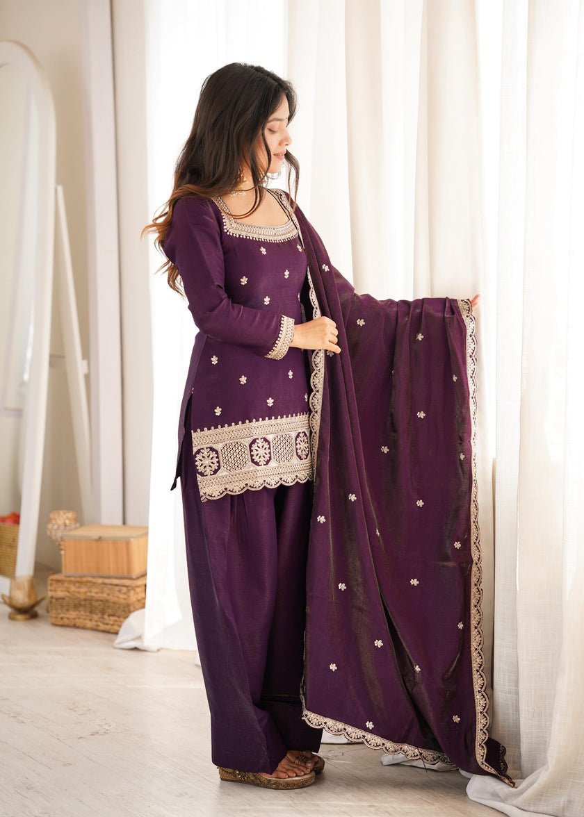 Women's Embroidered Straight Kurta & Patiala Salwar Set with Dupatta.