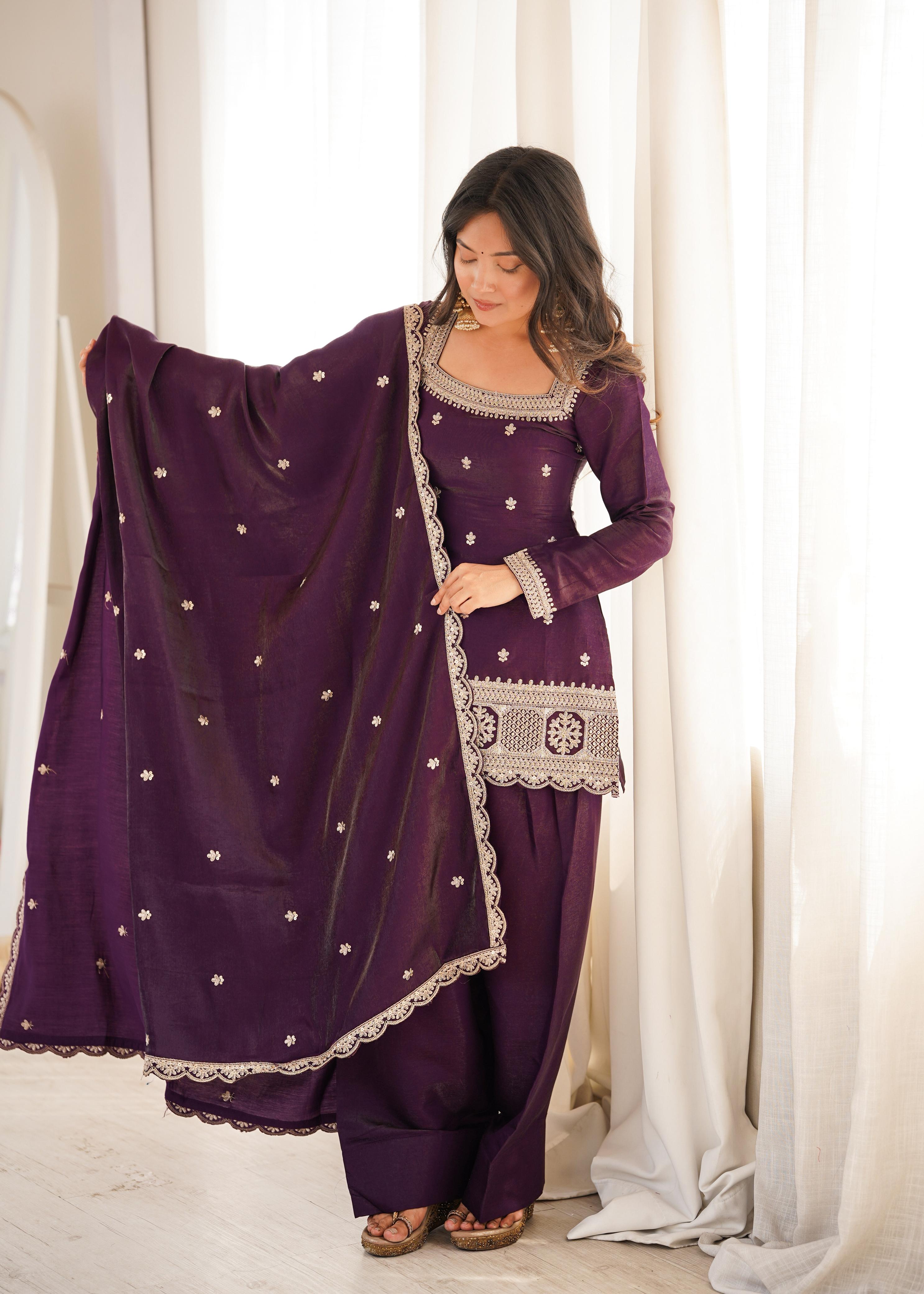 Women's Embroidered Straight Kurta & Patiala Salwar Set with Dupatta.