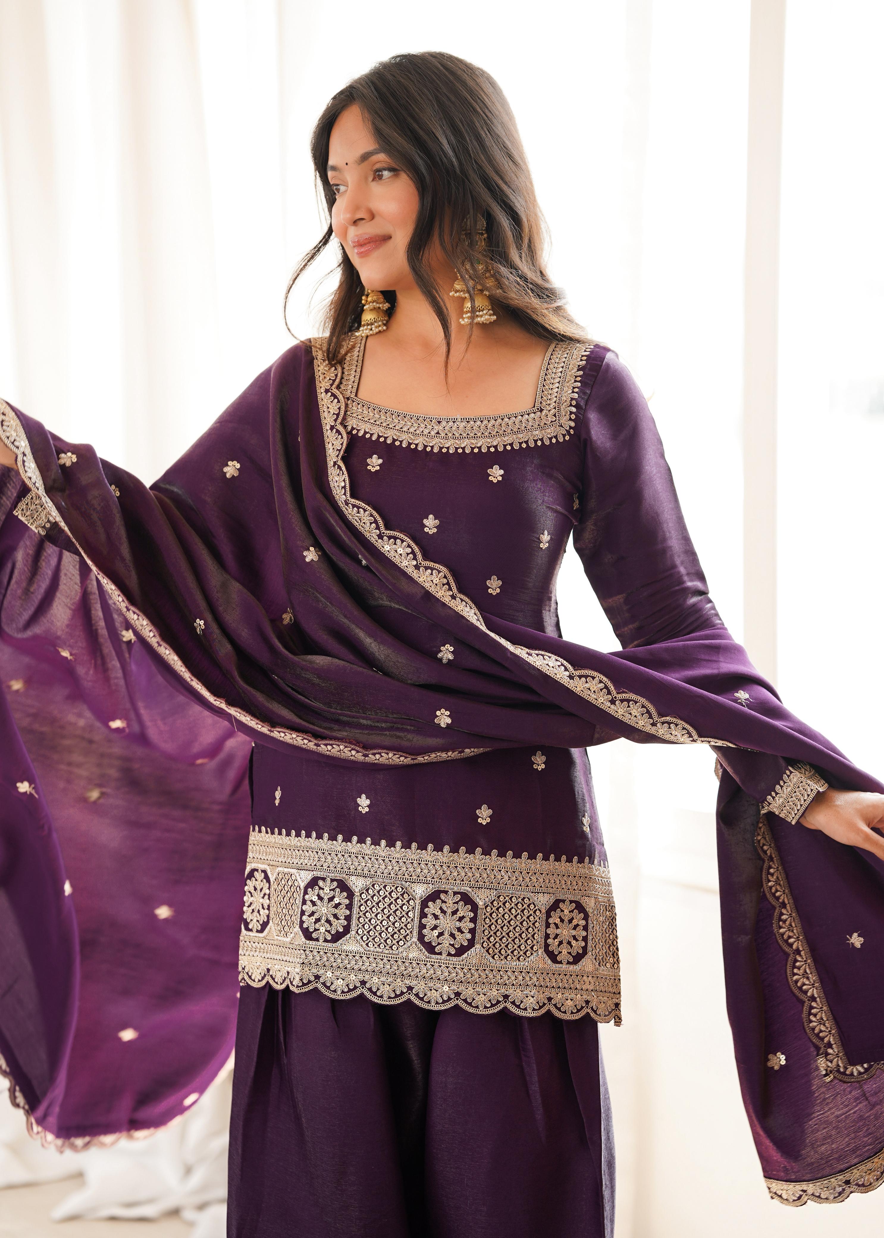 Women's Embroidered Straight Kurta & Patiala Salwar Set with Dupatta.