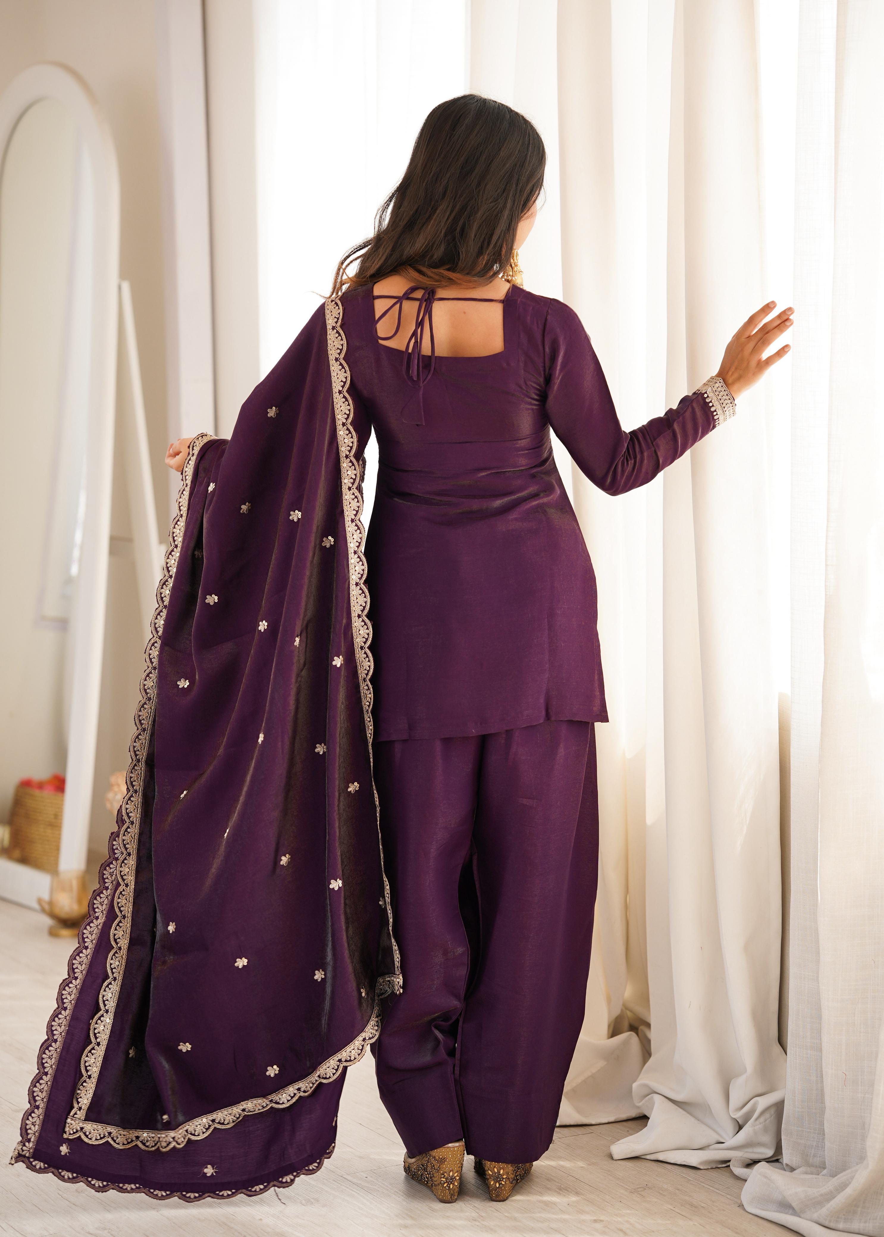 Women's Embroidered Straight Kurta & Patiala Salwar Set with Dupatta.