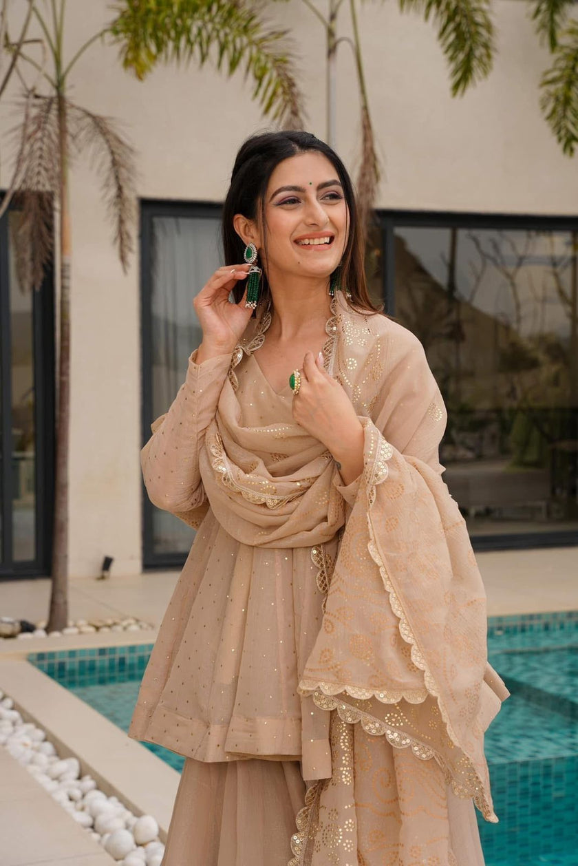 Women's Embroidered Peplum Sharara Suit Set with Dupatta.