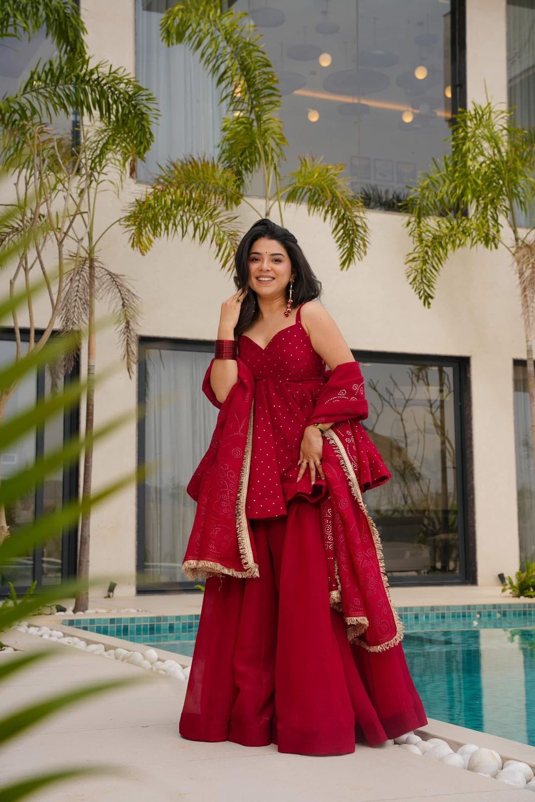 Women's Embroidered Peplum Sharara Suit Set with Dupatta.