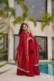 Women's Embroidered Peplum Sharara Suit Set with Dupatta.