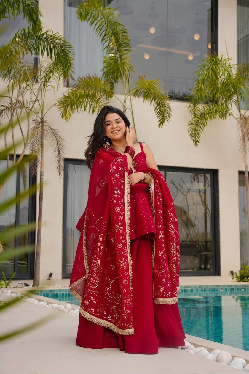 Women's Embroidered Peplum Sharara Suit Set with Dupatta.