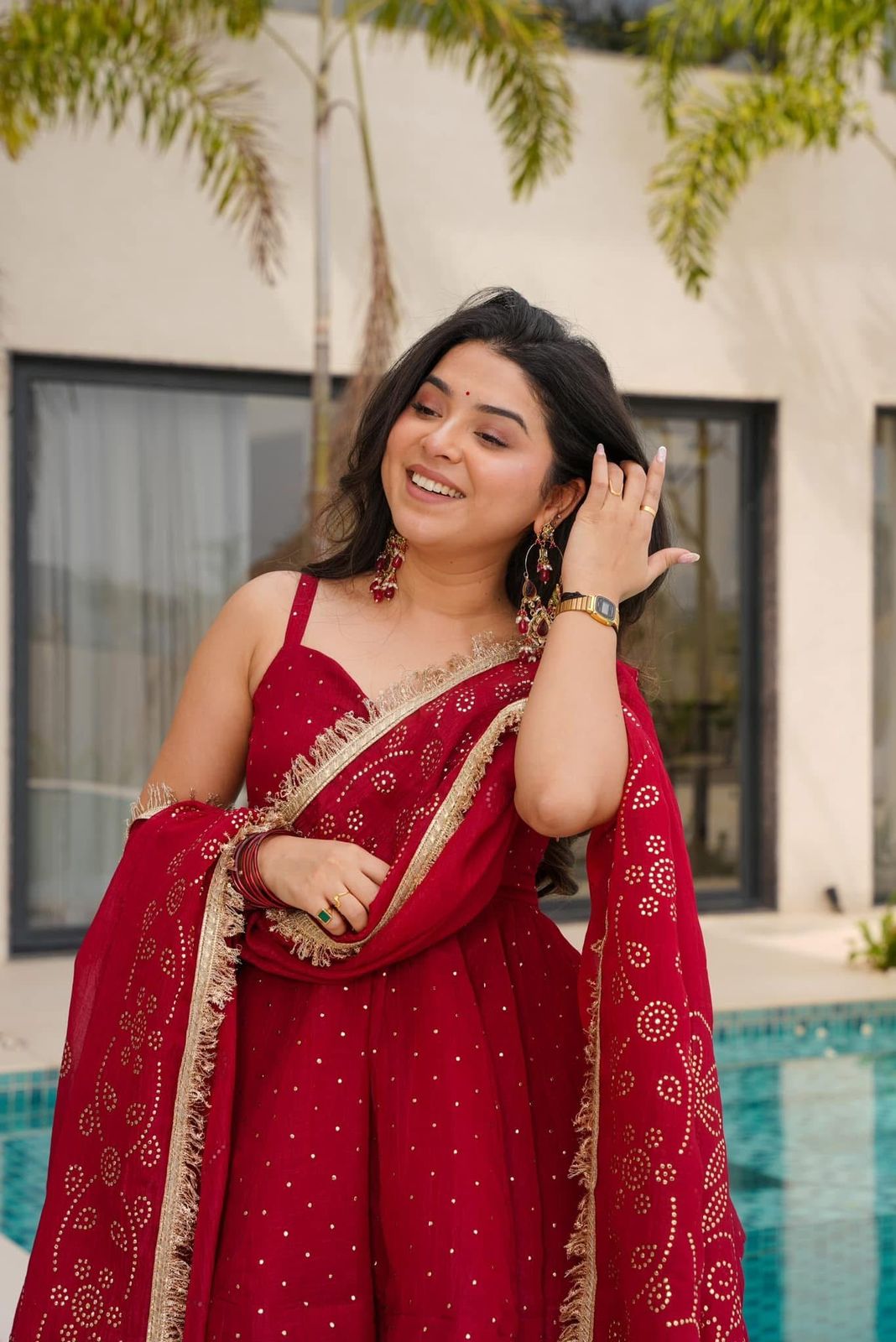 Women's Embroidered Peplum Sharara Suit Set with Dupatta.