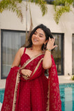Women's Embroidered Peplum Sharara Suit Set with Dupatta.