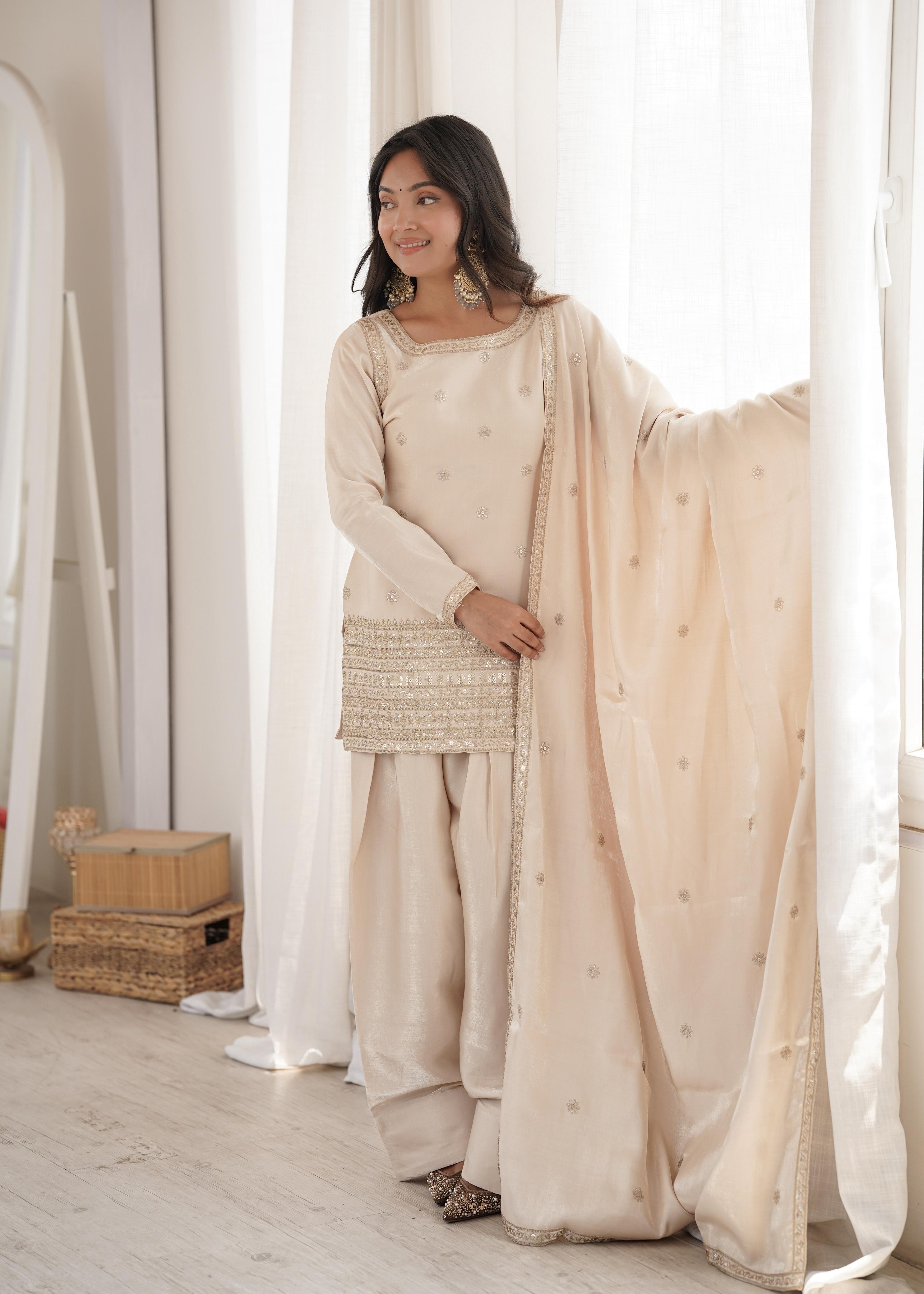 Women Embroidered Kurta Palazzo Set with Dupatta .