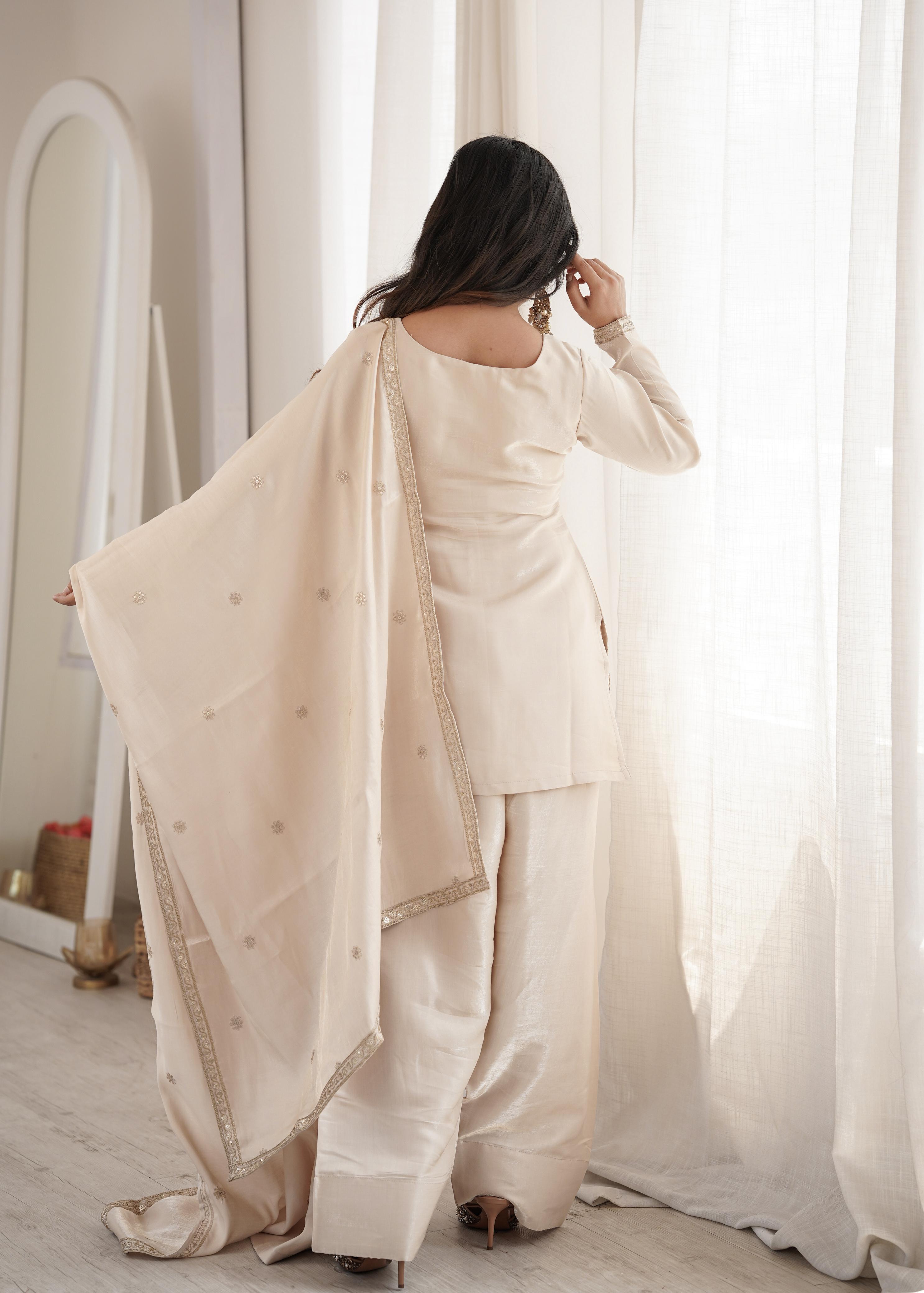 Women Embroidered Kurta Palazzo Set with Dupatta .