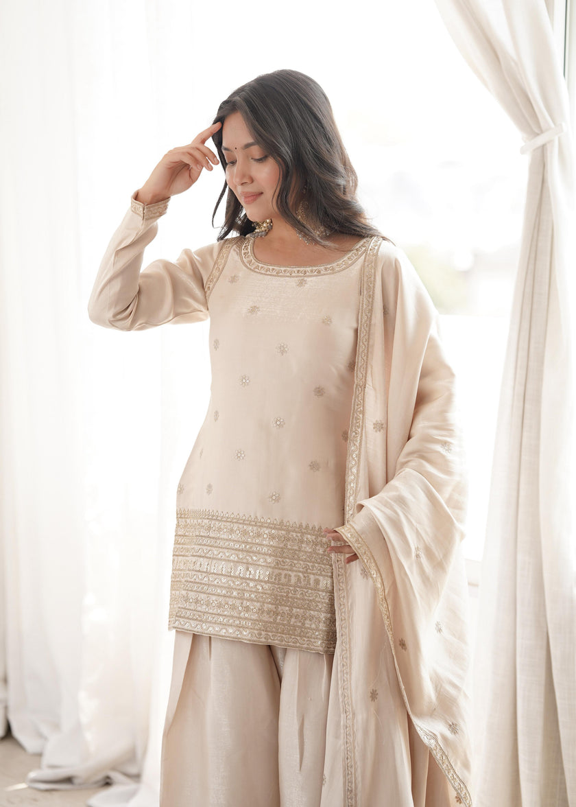 Women Embroidered Kurta Palazzo Set with Dupatta .