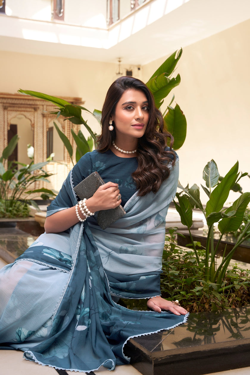 Women's Floral Print Georgette Saree with Blouse Piece.