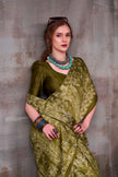 Women's Premium Satin Saree with Elegant Silver Printed Design.