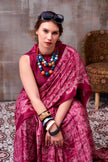 Women's Premium Satin Saree with Elegant Silver Printed Design.