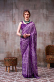 Women's Premium Satin Saree with Elegant Silver Printed Design.