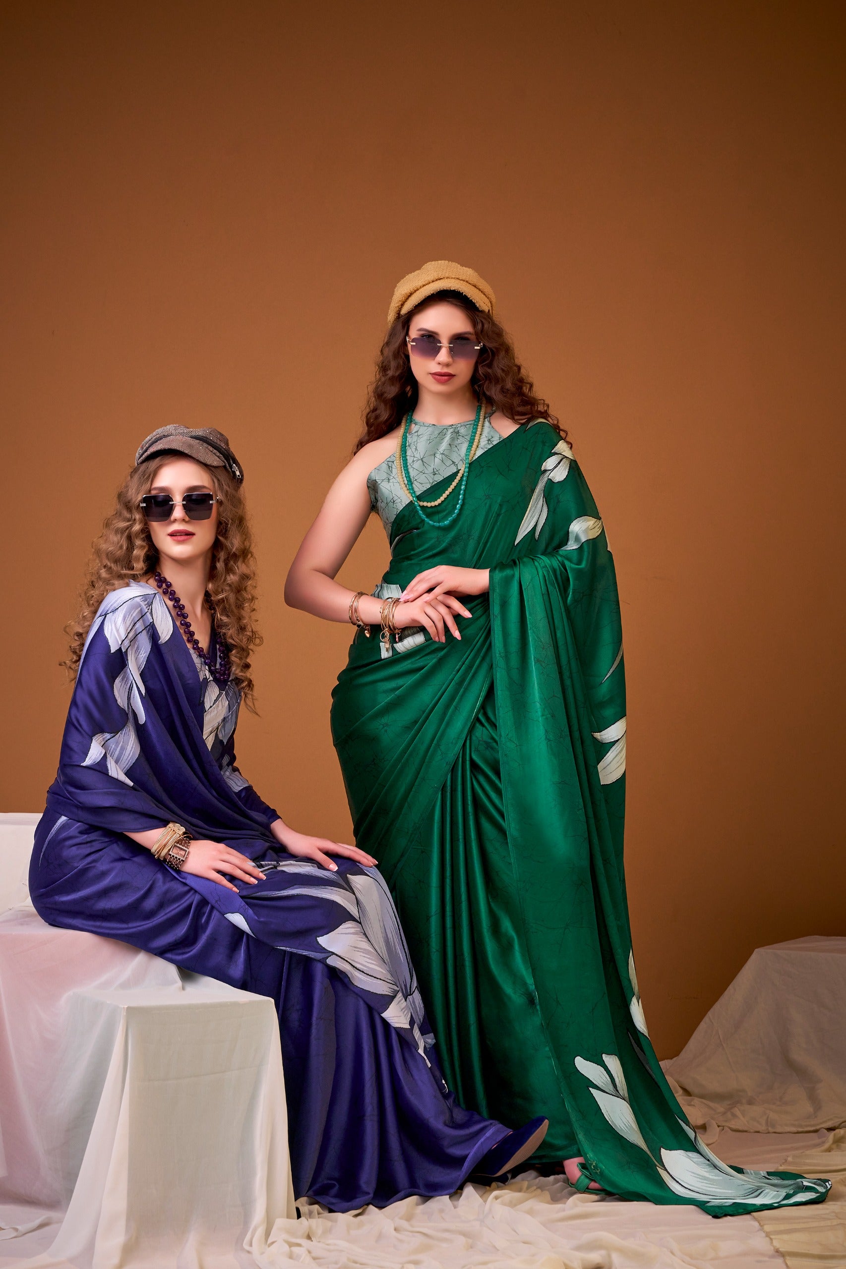Soft Satin Floral Printed Saree with Designer Look and Blouse Piece