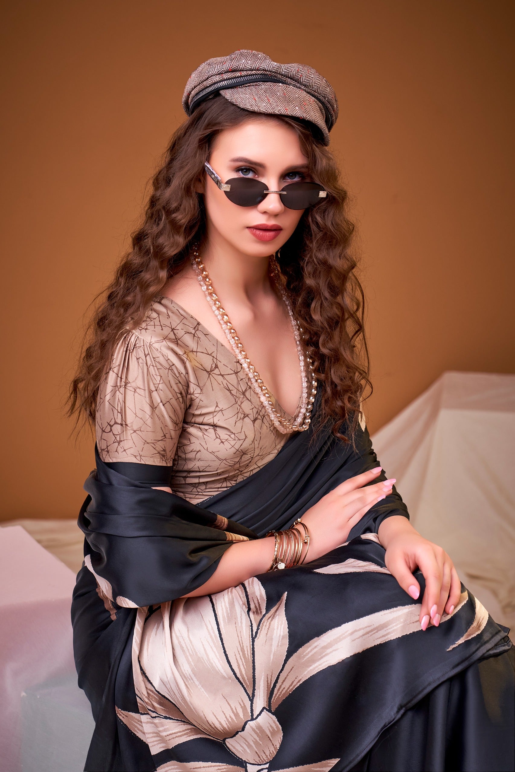 Soft Satin Floral Printed Saree with Designer Look and Blouse Piece