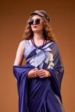 Soft Satin Floral Printed Saree with Designer Look and Blouse Piece