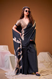 Soft Satin Floral Printed Saree with Designer Look and Blouse Piece