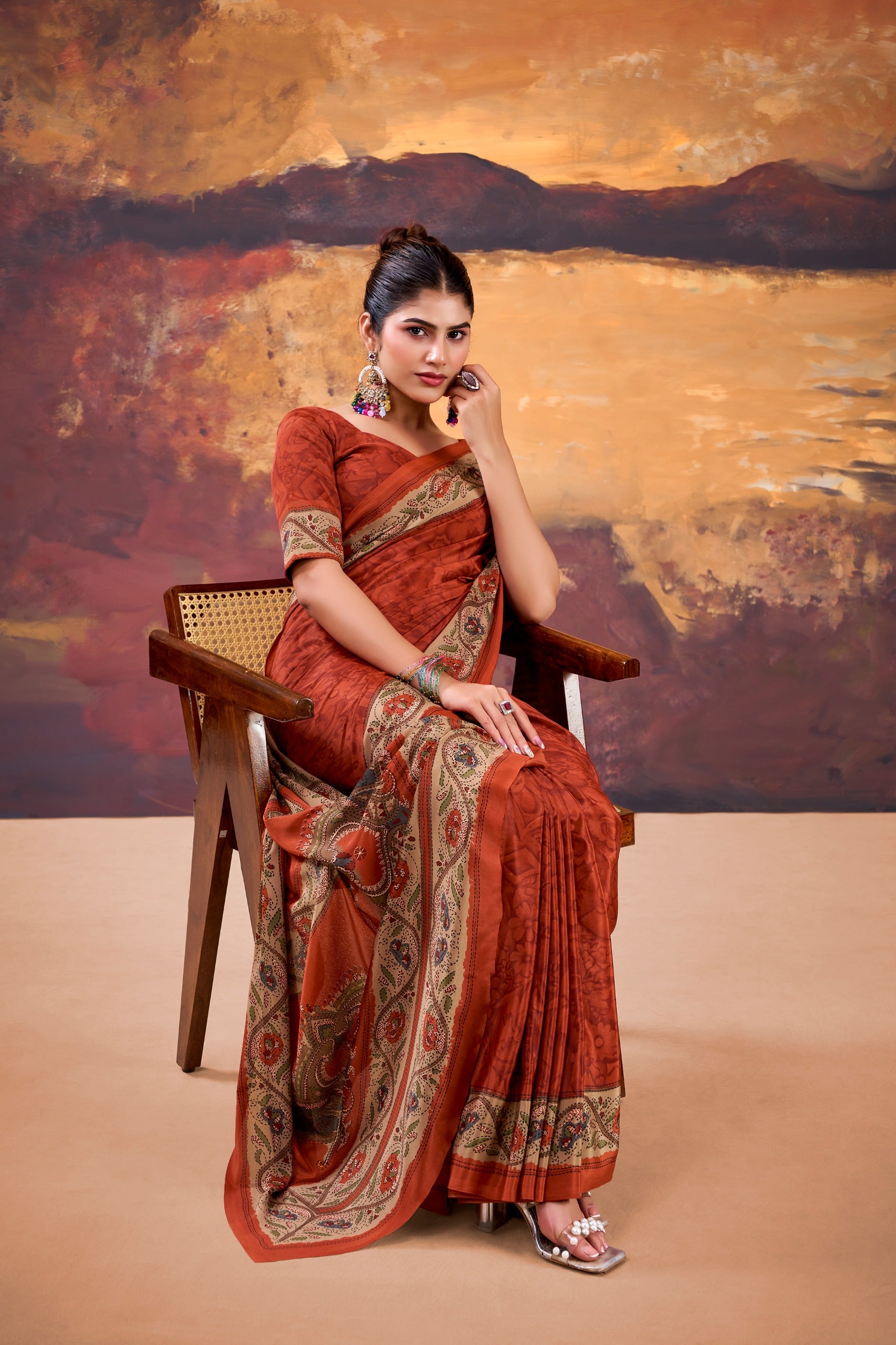 Floral Printed Saree with Ethnic Designer Border & Blouse Piece.