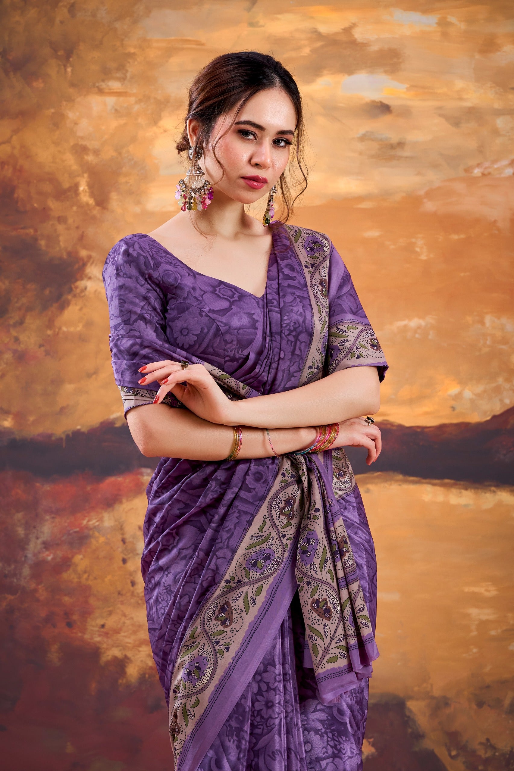 Floral Printed Saree with Ethnic Designer Border & Blouse Piece.