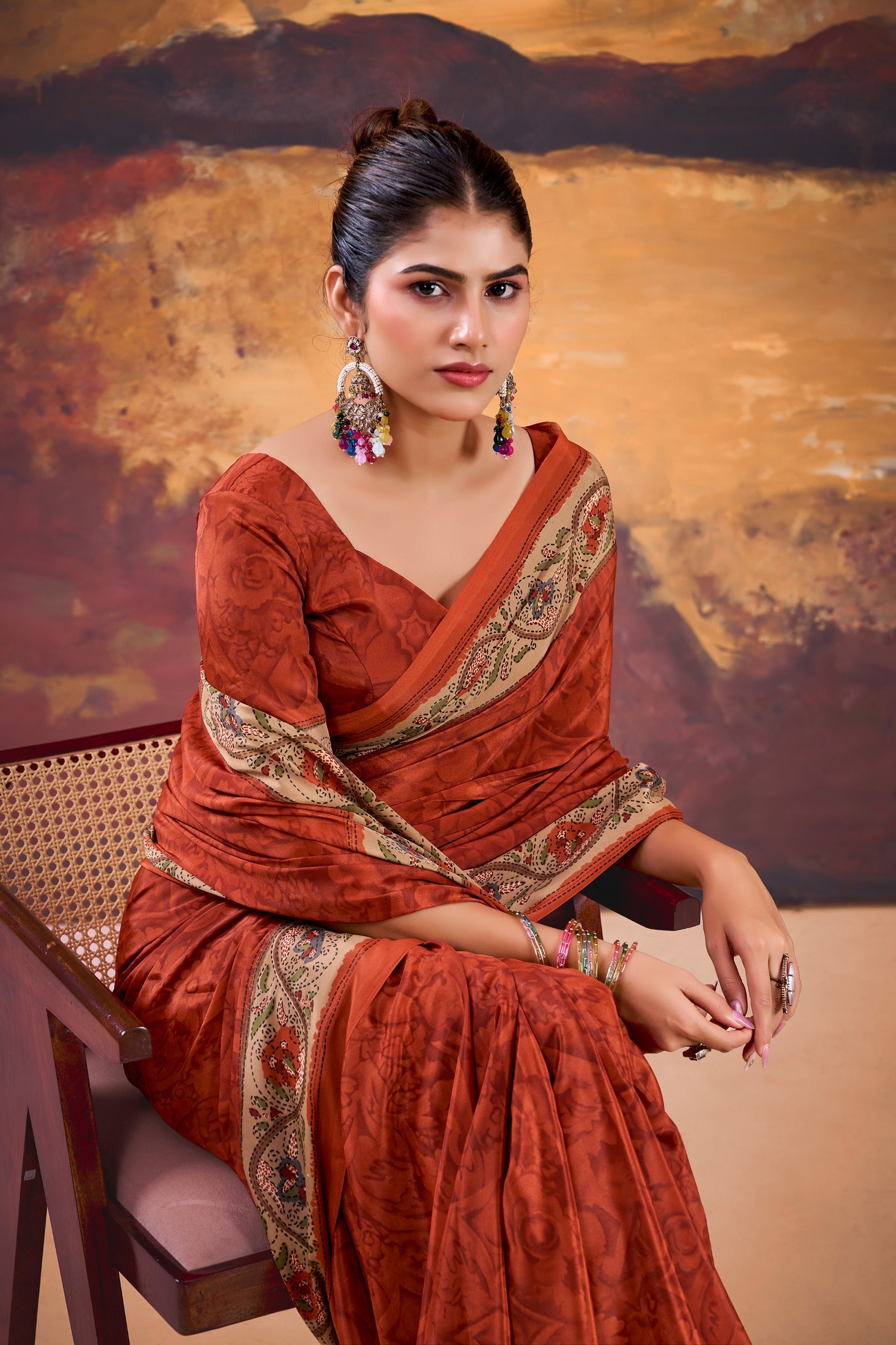Floral Printed Saree with Ethnic Designer Border & Blouse Piece.