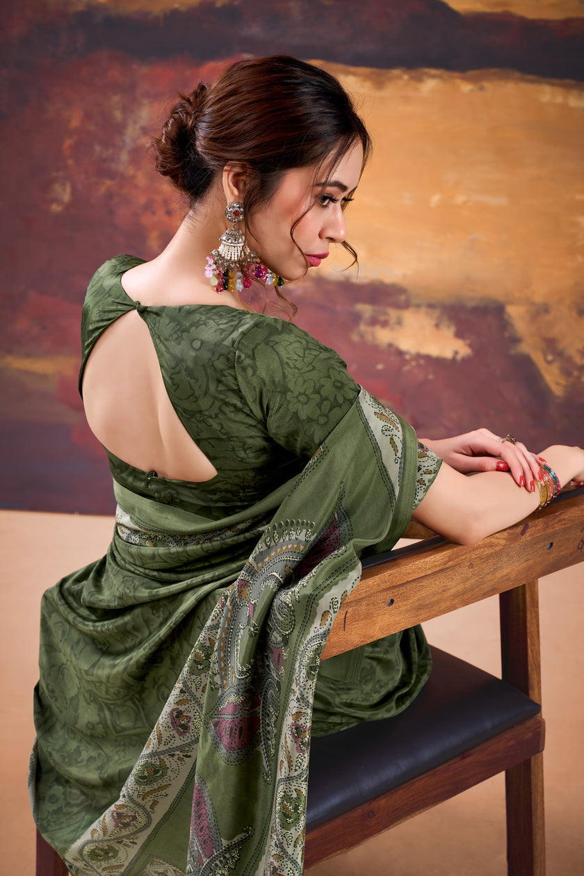Floral Printed Saree with Ethnic Designer Border & Blouse Piece.