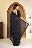 Women's Black Sequin Embroidered Silk Saree with Designer Border.