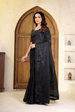 Women's Black Sequin Embroidered Silk Saree with Designer Border.