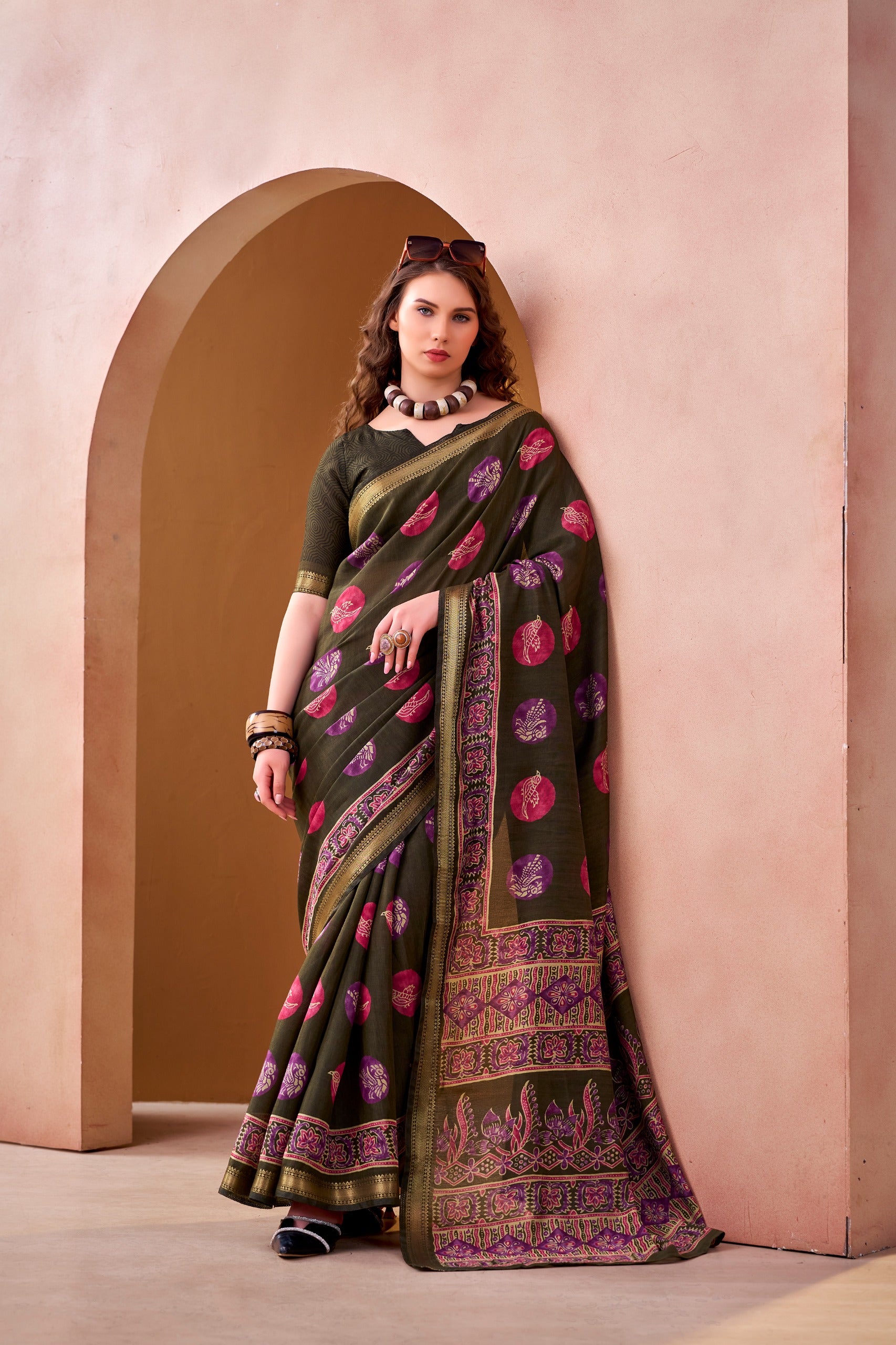 Women's Printed P.V Chanderi Saree with Designer Border