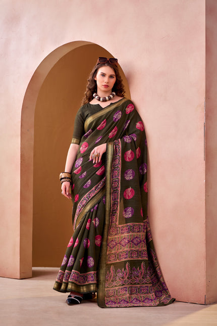 Women's Printed P.V Chanderi Saree with Designer Border