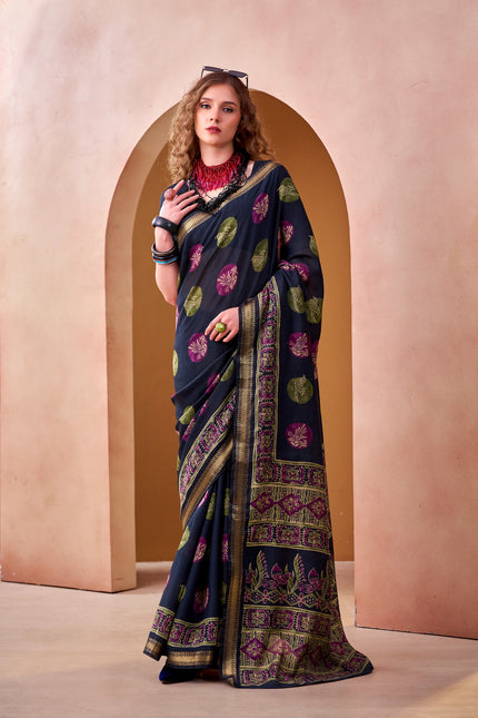 Women's Printed P.V Chanderi Saree with Designer Border