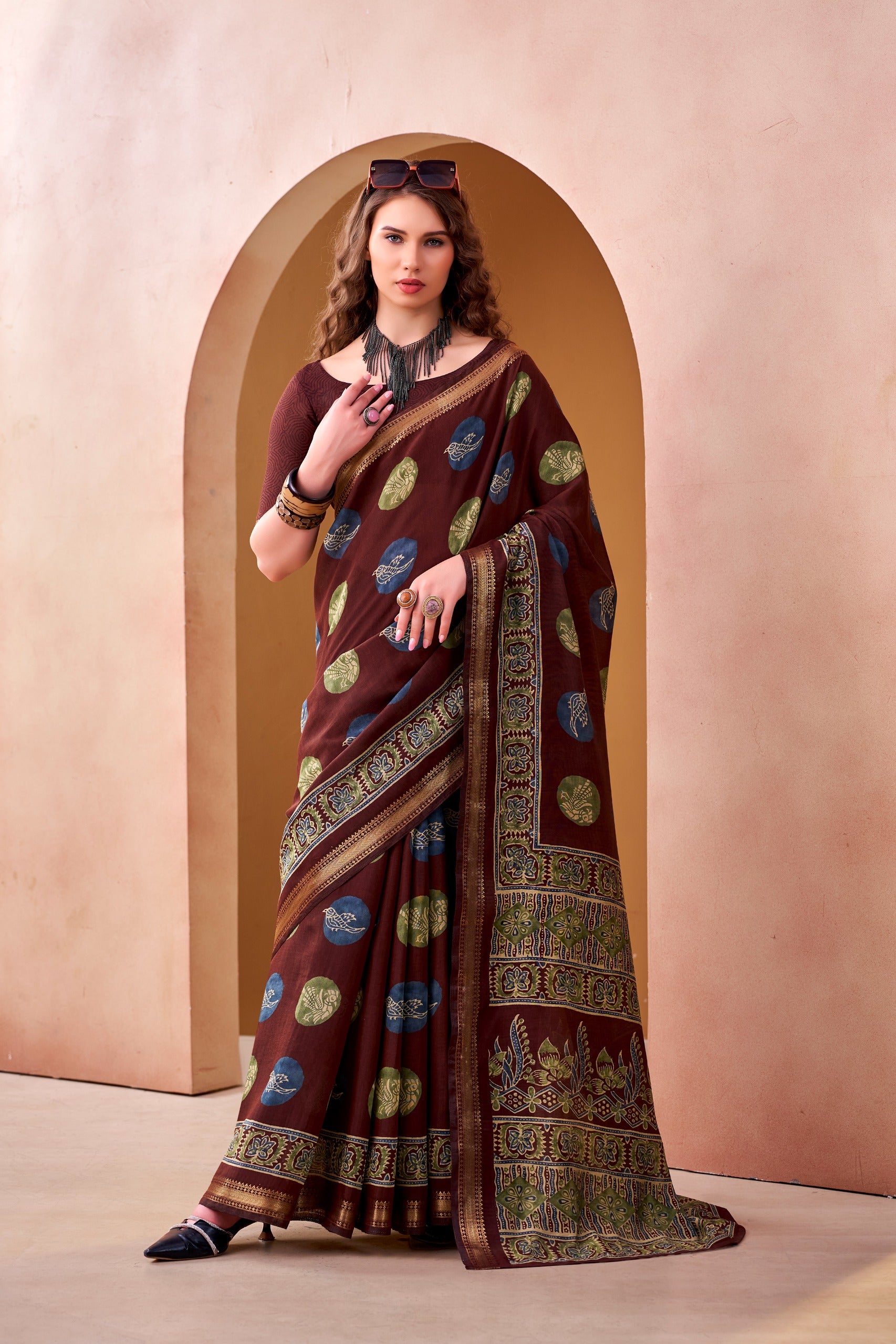 Women's Printed P.V Chanderi Saree with Designer Border