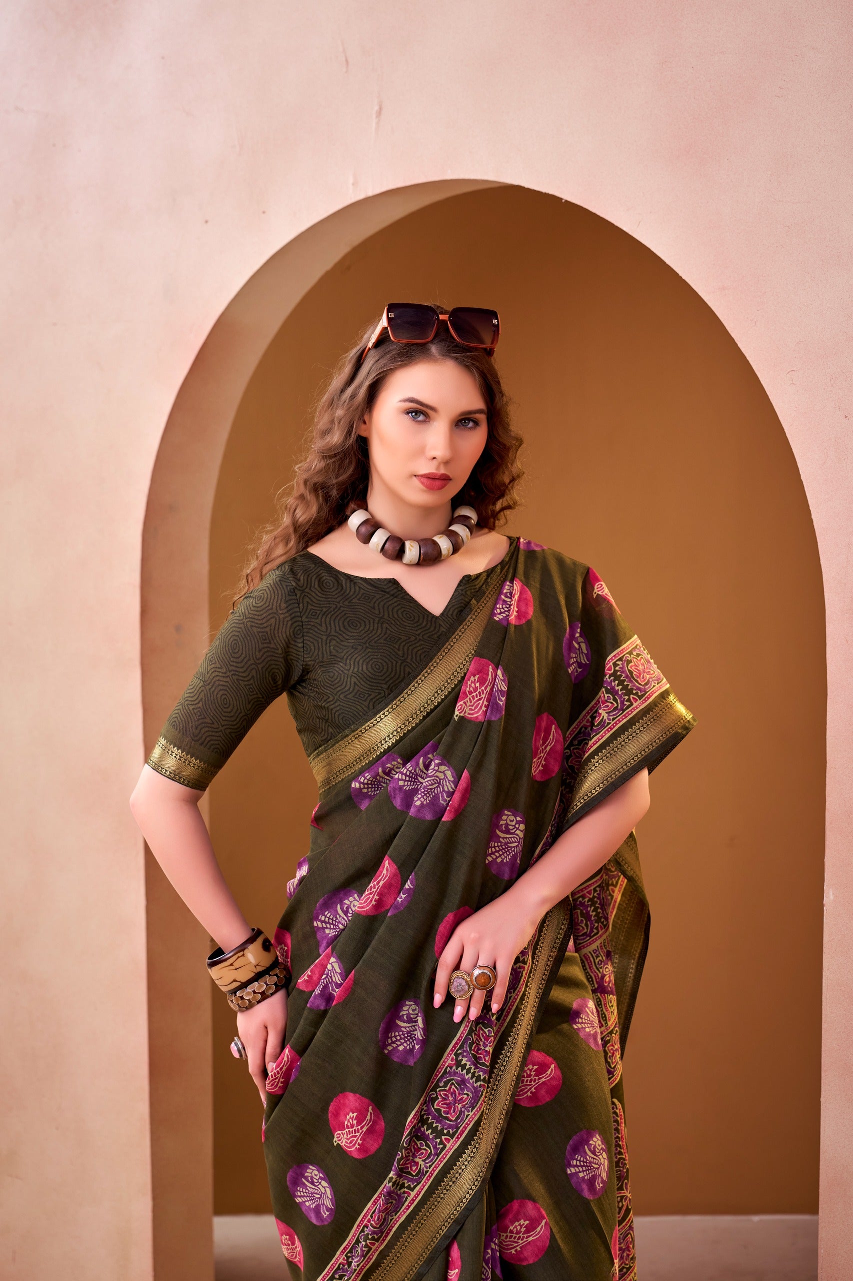 Women's Printed P.V Chanderi Saree with Designer Border