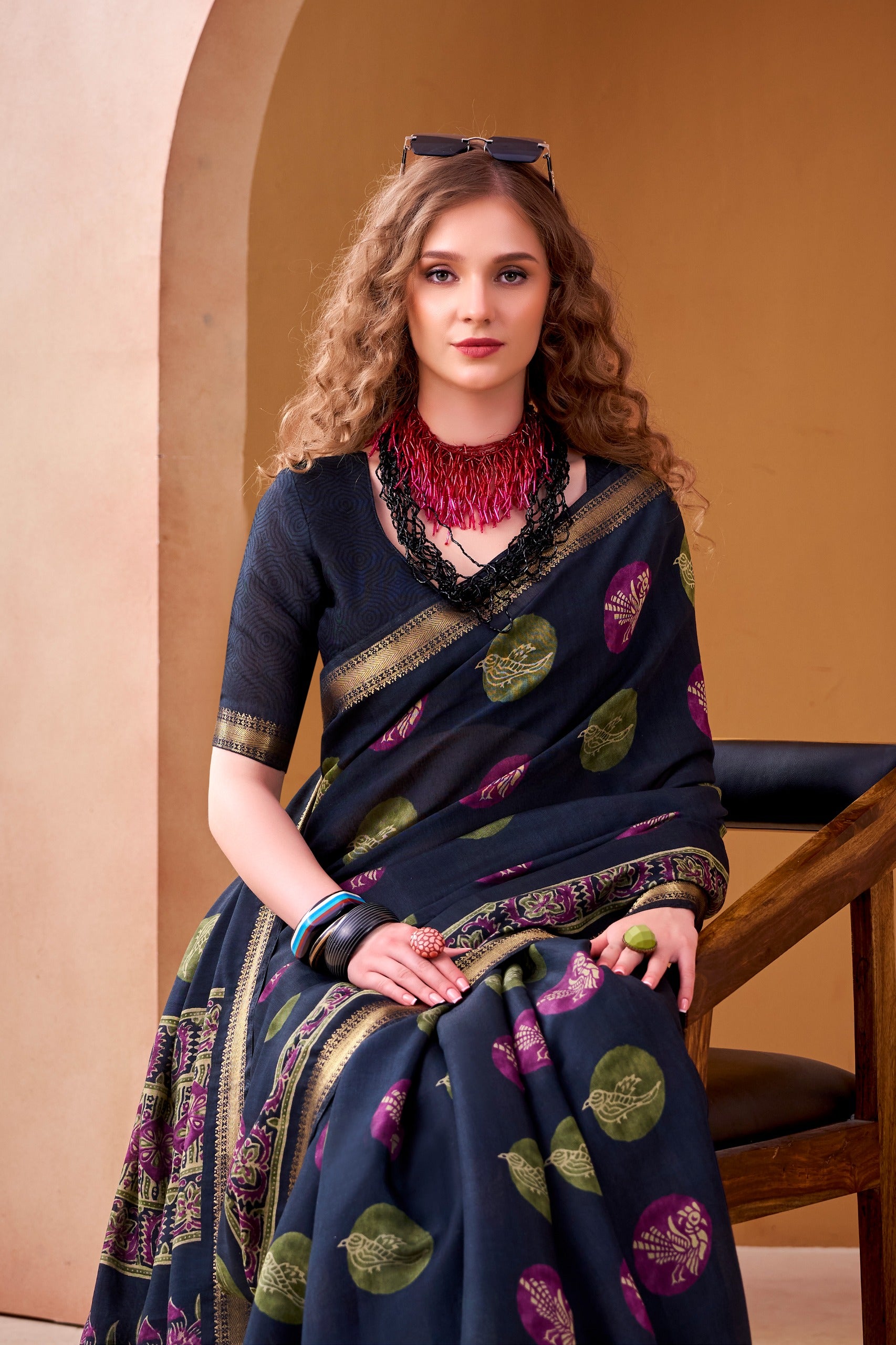 Women's Printed P.V Chanderi Saree with Designer Border
