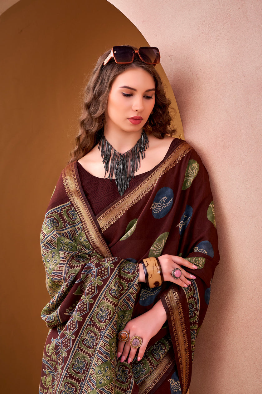 Women's Printed P.V Chanderi Saree with Designer Border