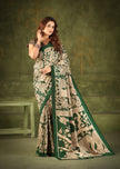 Women's Kalamkari Style Printed Saree with Contrast Border