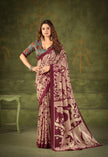 Women's Kalamkari Style Printed Saree with Contrast Border