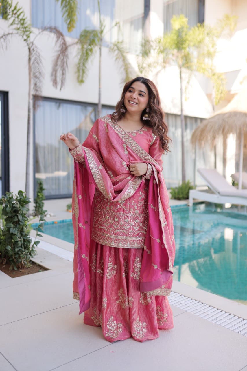 Designer Embroidered Sharara Set with Dupatta for Women.