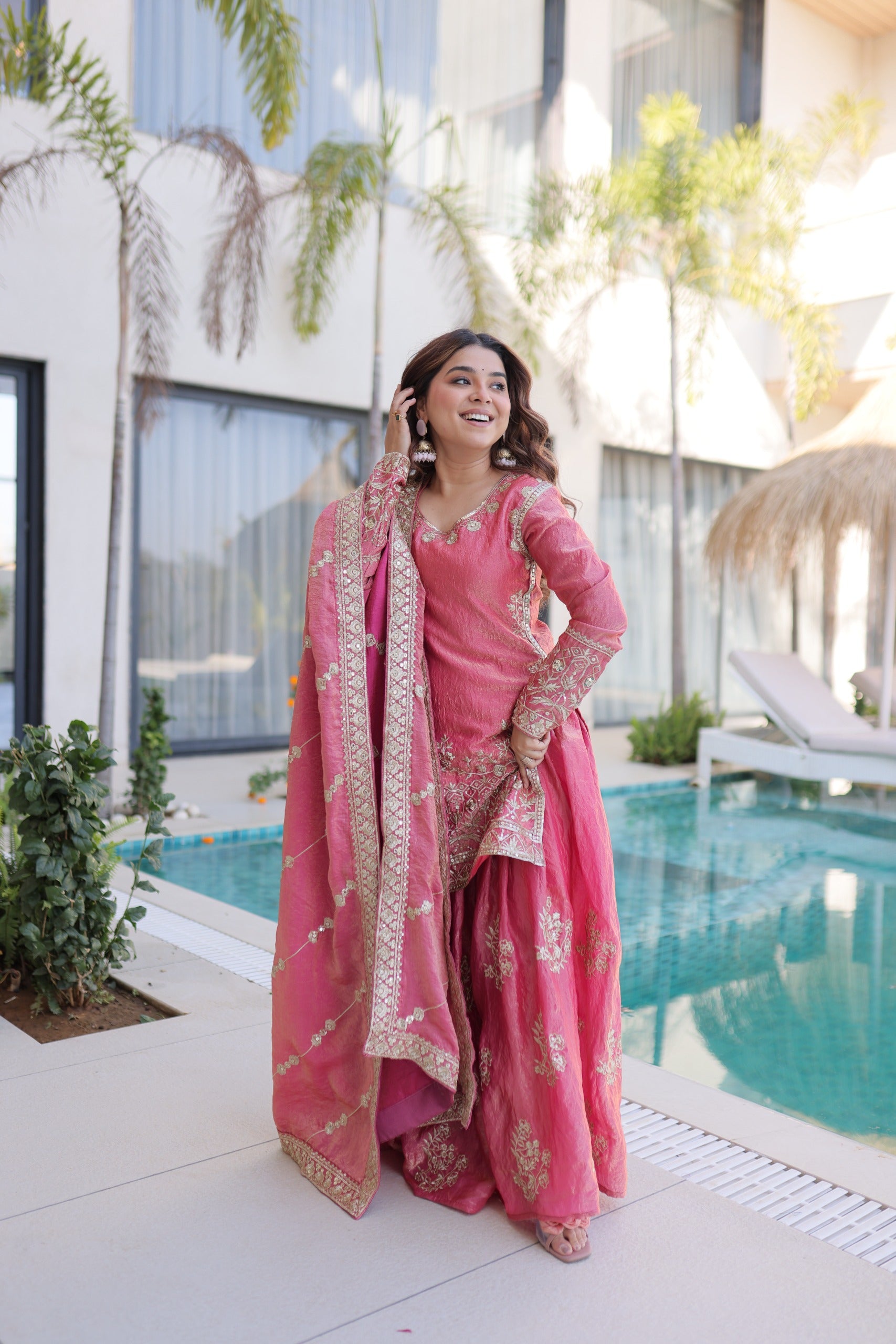 Designer Embroidered Sharara Set with Dupatta for Women.