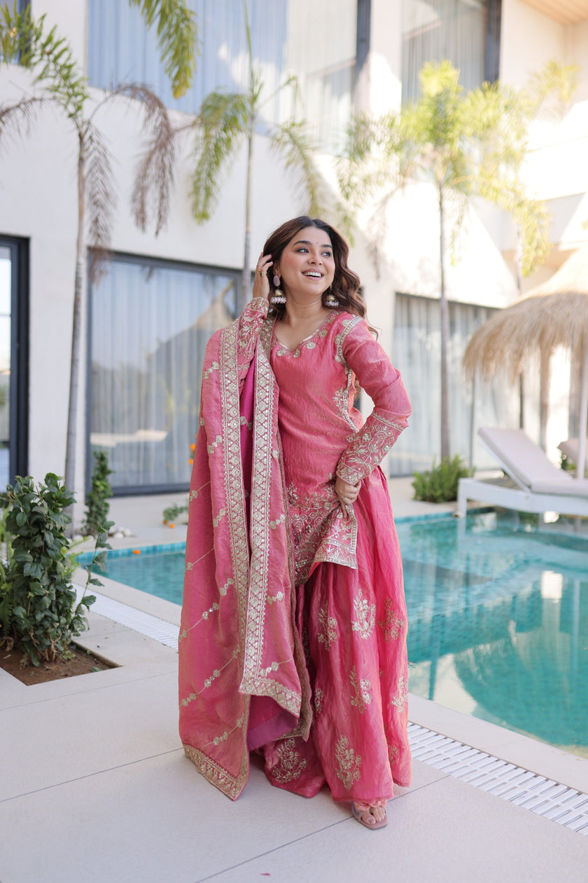 Designer Embroidered Sharara Set with Dupatta for Women.