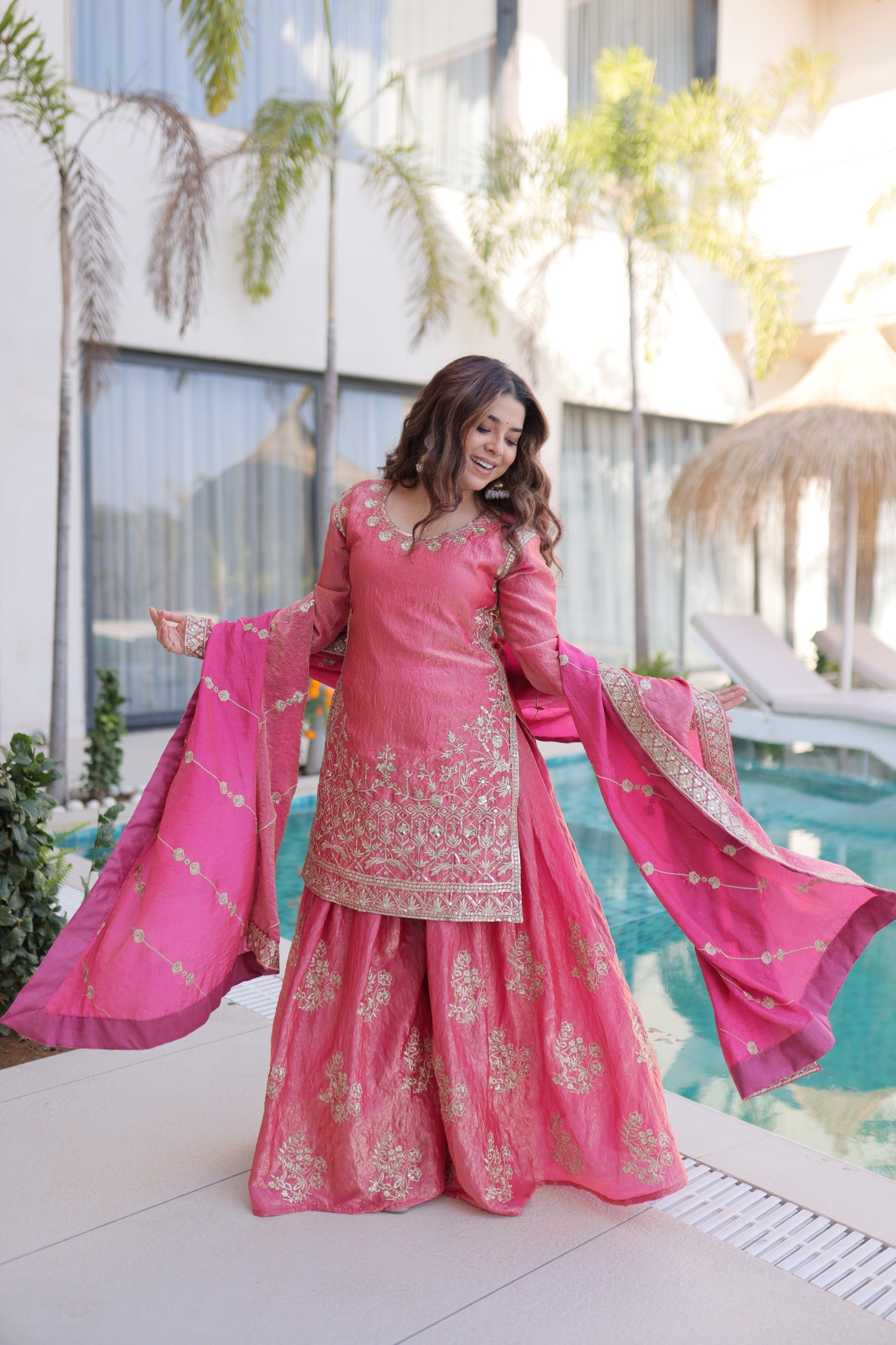 Designer Embroidered Sharara Set with Dupatta for Women.