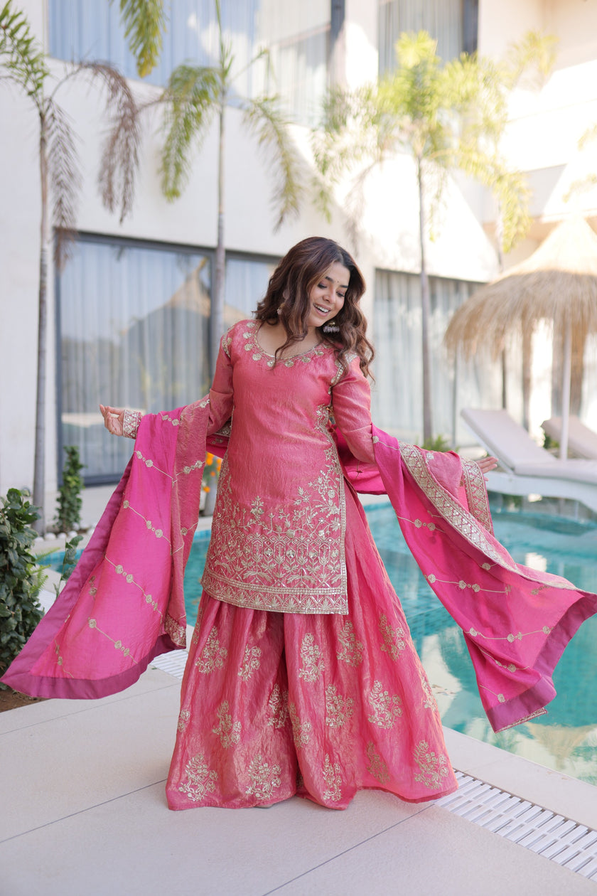 Designer Embroidered Sharara Set with Dupatta for Women.